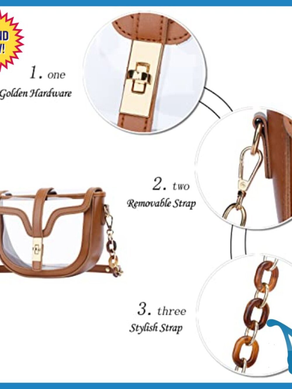 Clear Crossbody Bag Stadium Approved Vegan Leather See-Through Purse - Picture 6 of 7